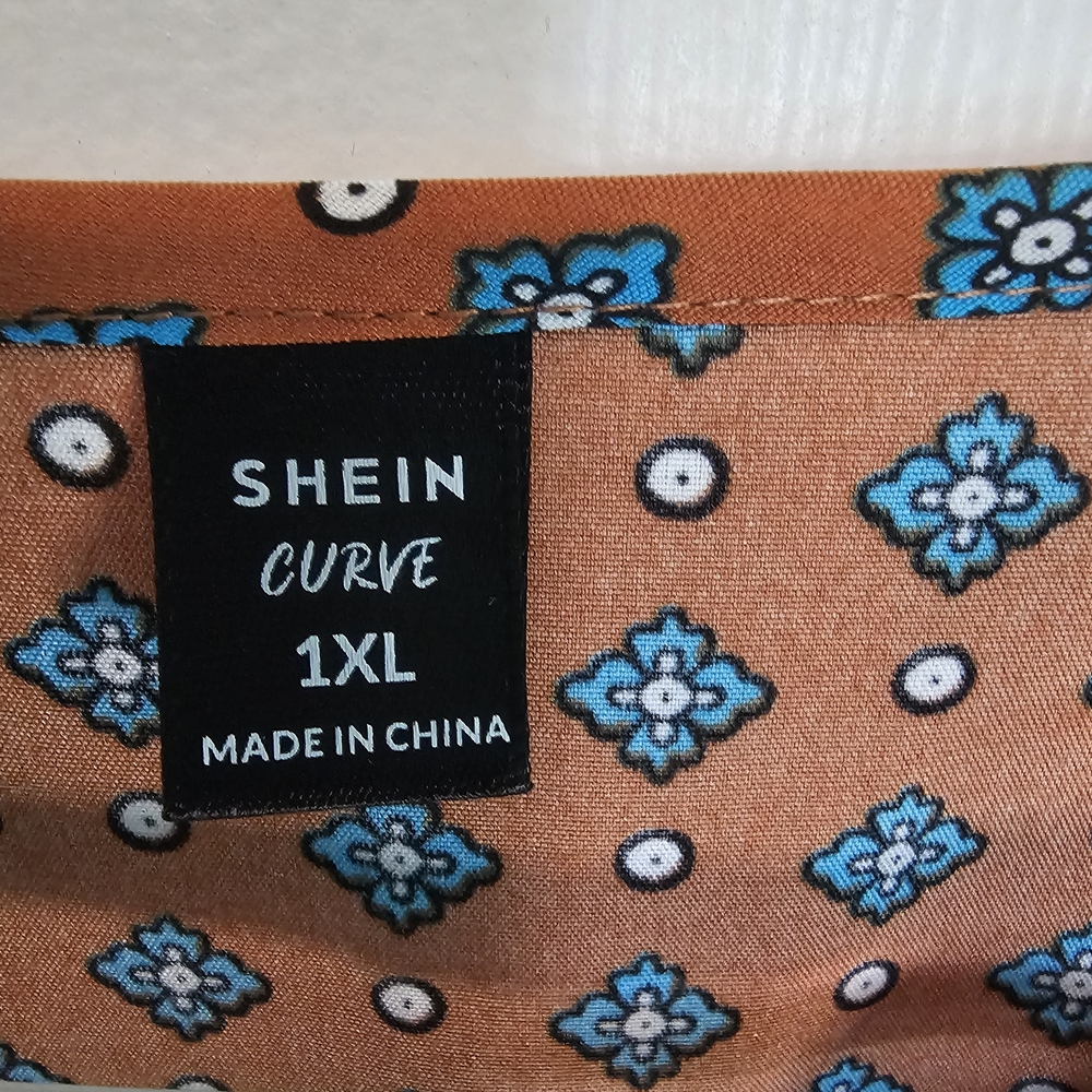 SHEIN Orange Geometric V-Neck Dress Women's Sz 1XL - Picture 5 of 15